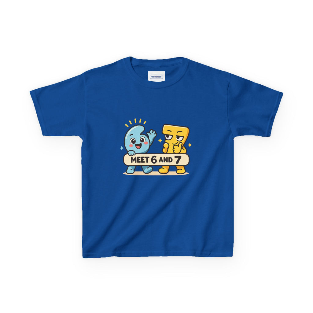Kids Tee — "Meet 6 and 7" Cute Characters + Back 'Kindness Bingo' Activity