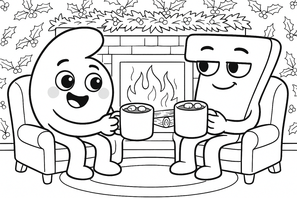 Meet 6 & 7™ Cozy Buddies Coffee Mug — Coloring Style Fireplace Design (11/15 oz)
