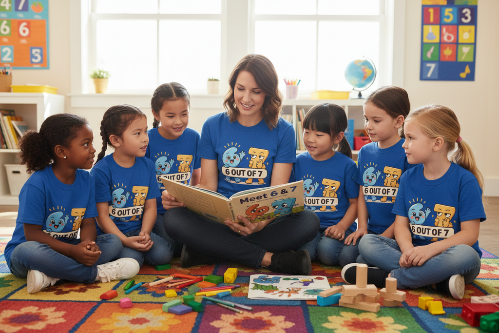 Teacher and students wearing Meet 6 & 7 shirts