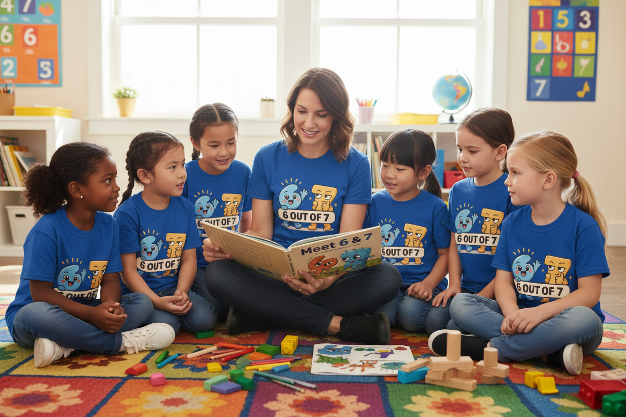 Teacher and students wearing Meet 6 & 7 shirts